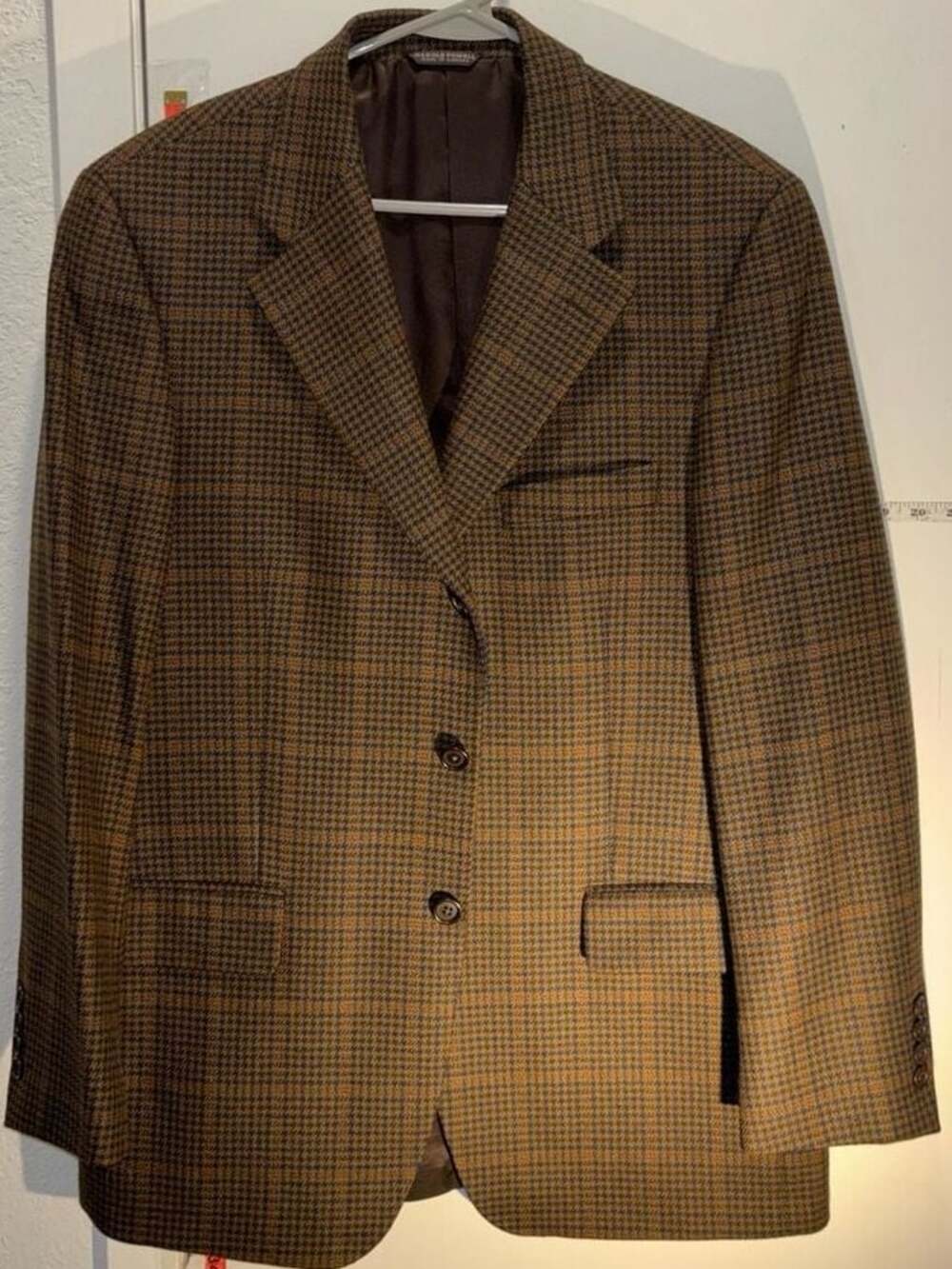 Harold Powell Men's Houndstooth Check Sport Coat Blazer Size 42R brown Italy